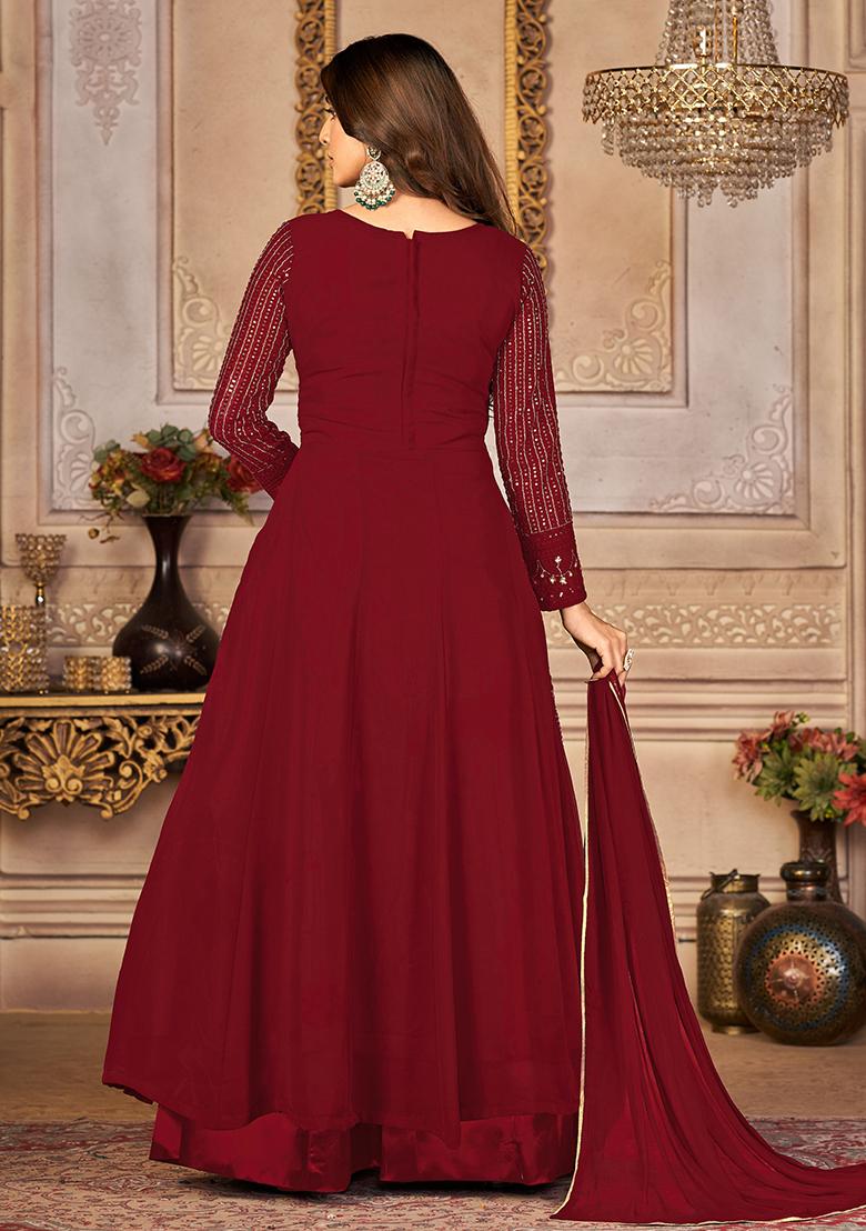 Maroon Sequin Thread Embroidered Georgette Anarkali Set
