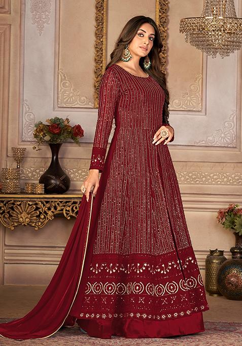 Maroon Sequin Thread Embroidered Georgette Anarkali Set