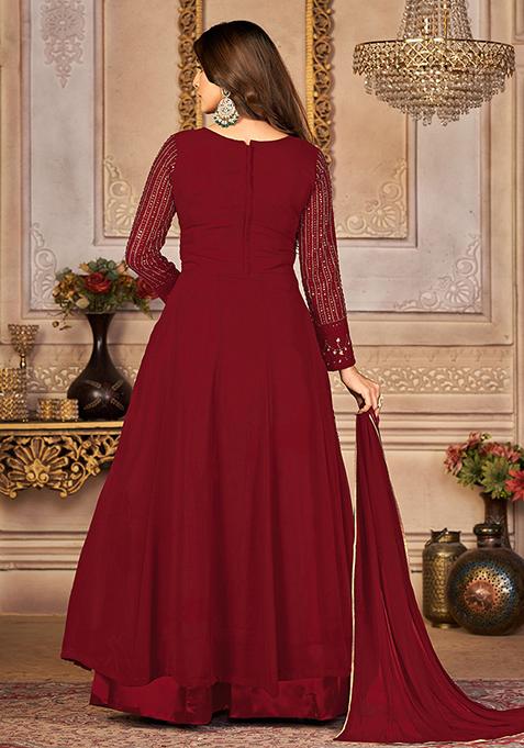 Maroon Sequin Thread Embroidered Georgette Anarkali Set