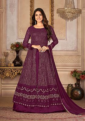 Purple Sequin Thread Embroidered Georgette Anarkali Set
