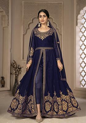 Blue Sequin Zari Embroidered Georgette Anarkali Set