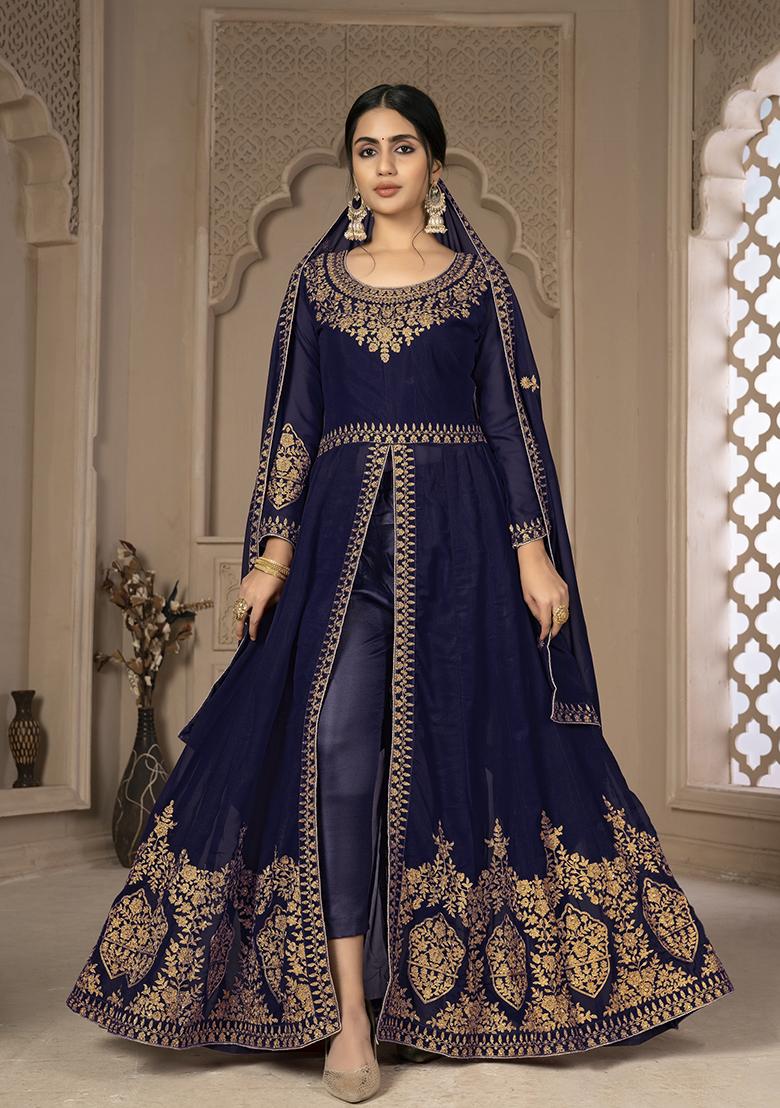 Blue Sequin Zari Embroidered Georgette Anarkali Set