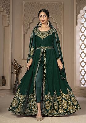 Green Sequin Zari Embroidered Georgette Anarkali Set