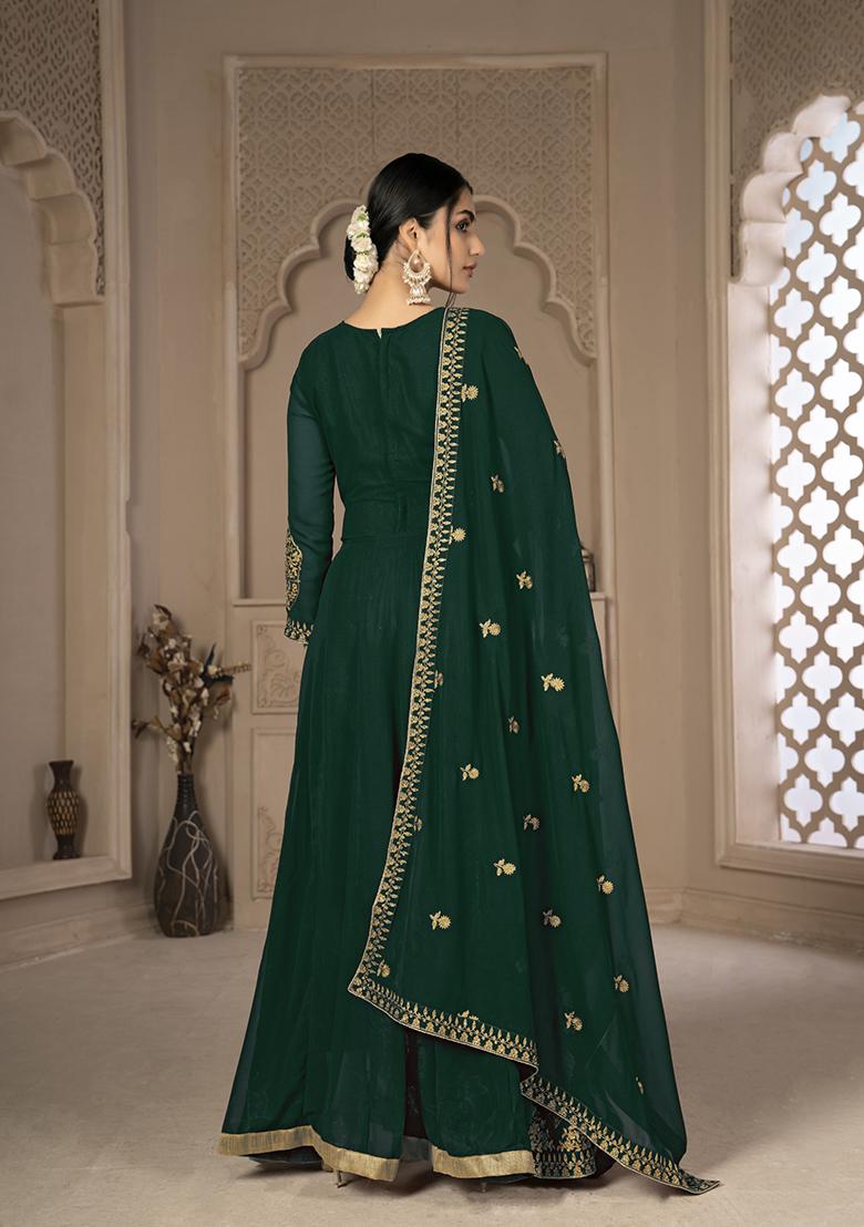 Green Sequin Zari Embroidered Georgette Anarkali Set