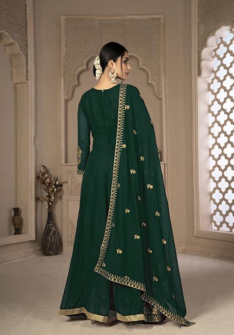 Green Sequin Zari Embroidered Georgette Anarkali Set