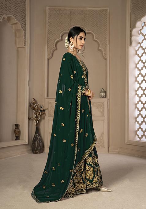 Green Sequin Zari Embroidered Georgette Anarkali Set