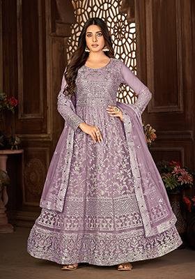 Purple Sequin Thread Embroidered Net Anarkali Set