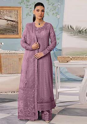 Dusty Purple Thread Embroidered Georgette Kurta Set
