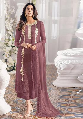 Dusty Purple Sequin Thread Embroidered Georgette Kurta Set