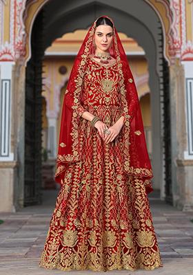 Red Sequin Embroidered Net Anarkali Set