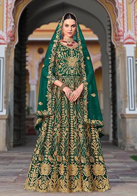 Green Sequin Embroidered Net Anarkali Set