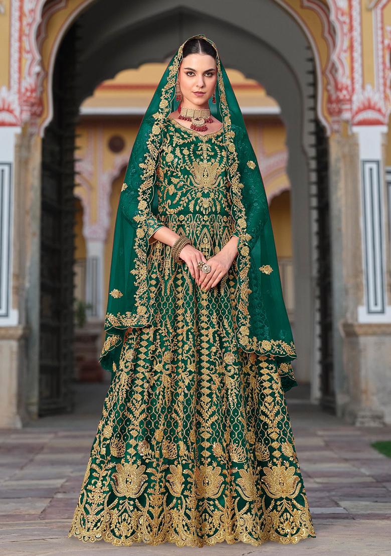 Green Sequin Embroidered Net Anarkali Set