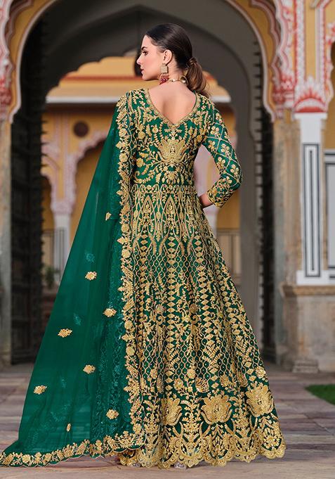 Green Sequin Embroidered Net Anarkali Set