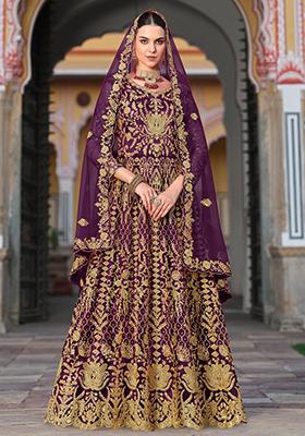 Wine Sequin Embroidered Net Anarkali Set