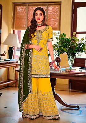 Yellow Sequin Embroidered Faux Georgette Kurta Set