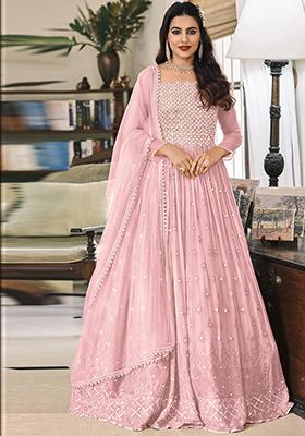 Light Pink Sequin Embroidered Faux Georgette Anarkali Set