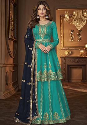 Blue Sequin Embroidered Faux Georgette Kurta Set