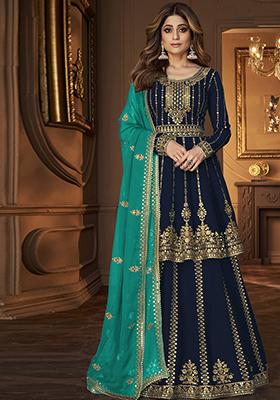 Navy Blue Sequin Embroidered Faux Georgette Kurta Set