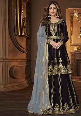 Black Sequin Embroidered Faux Georgette Kurta Set