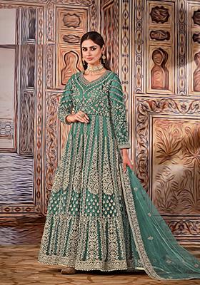 Sea Green Sequin Embroidered Butterfly Net Anarkali Set