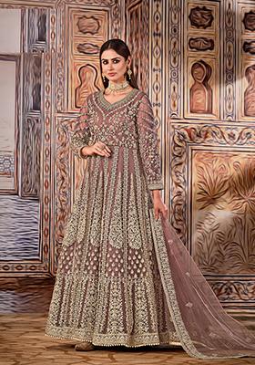 Mauve Sequin Embroidered Butterfly Net Anarkali Set