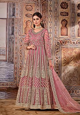 Pink Sequin Embroidered Butterfly Net Anarkali Set