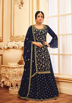 Navy Blue Sequin Embroidered Faux Georgette Kurta Set