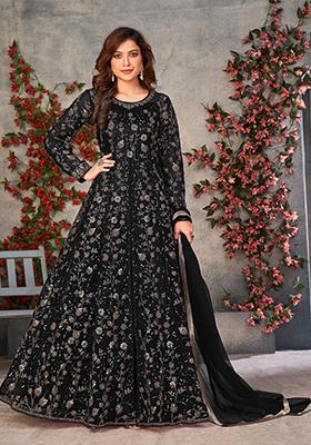 Black Sequin Embroidered Butterfly Net Anarkali Set