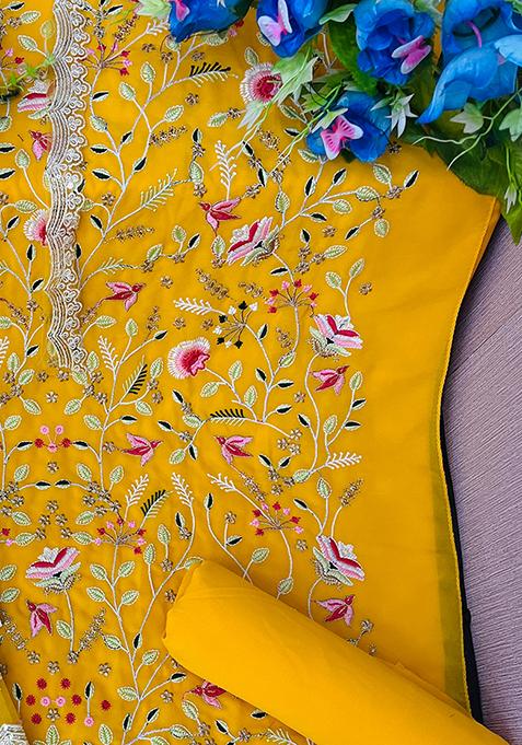 Sahasra Soft Georgette Embroidered Yellow Gown Set main image 0