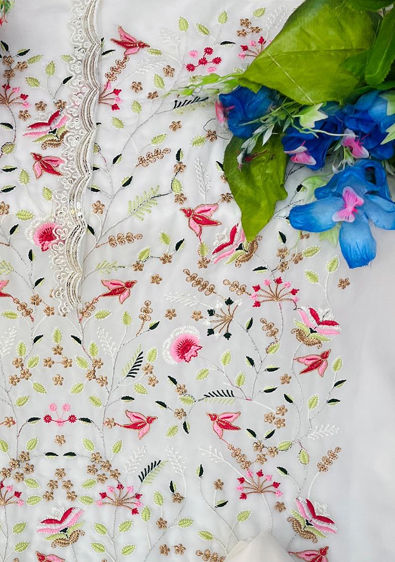 White Sequin Embroidered Faux Georgette Sharara Set