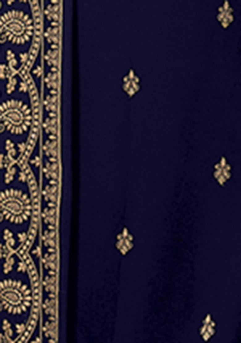 Blue Sequin Embroidered Faux Georgette Sharara Set