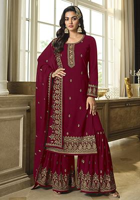 Rani Pink Sequin Embroidered Faux Georgette Sharara Set