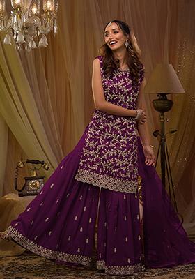 Purple Sequin Embroidered Georgette Sharara Set