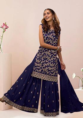 Royal Blue Sequin Embroidered Georgette Sharara Set