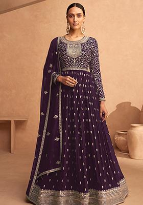 Purple Sequin Embroidered Faux Georgette Anarkali Set