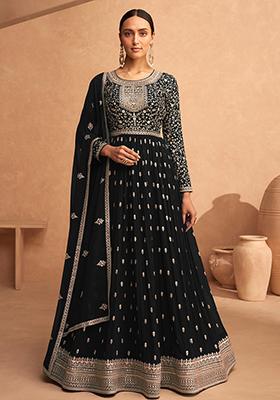 Black Sequin Embroidered Faux Georgette Anarkali Set