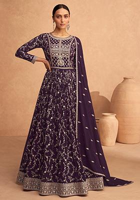 Purple Sequin Embroidered Faux Georgette Anarkali Set