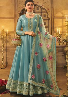 Blue Sequin Embroidered Dola Silk Anarkali Set