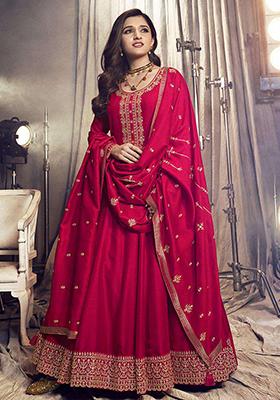Rani Pink Sequin Embroidered Silk Anarkali Set