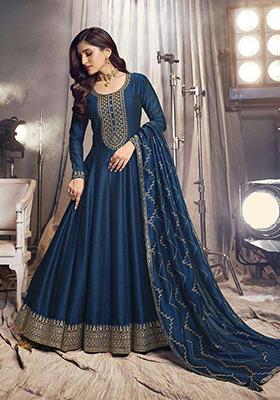 Blue Sequin Embroidered Silk Anarkali Set