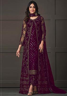Purple Sequin Embroidered Butterfly Net Kurta Set