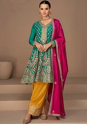 Rama Green Sequin Embroidered Faux Georgette Kurta Set