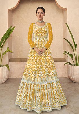 Yellow Sequin Embroidered Faux Georgette Anarkali Set