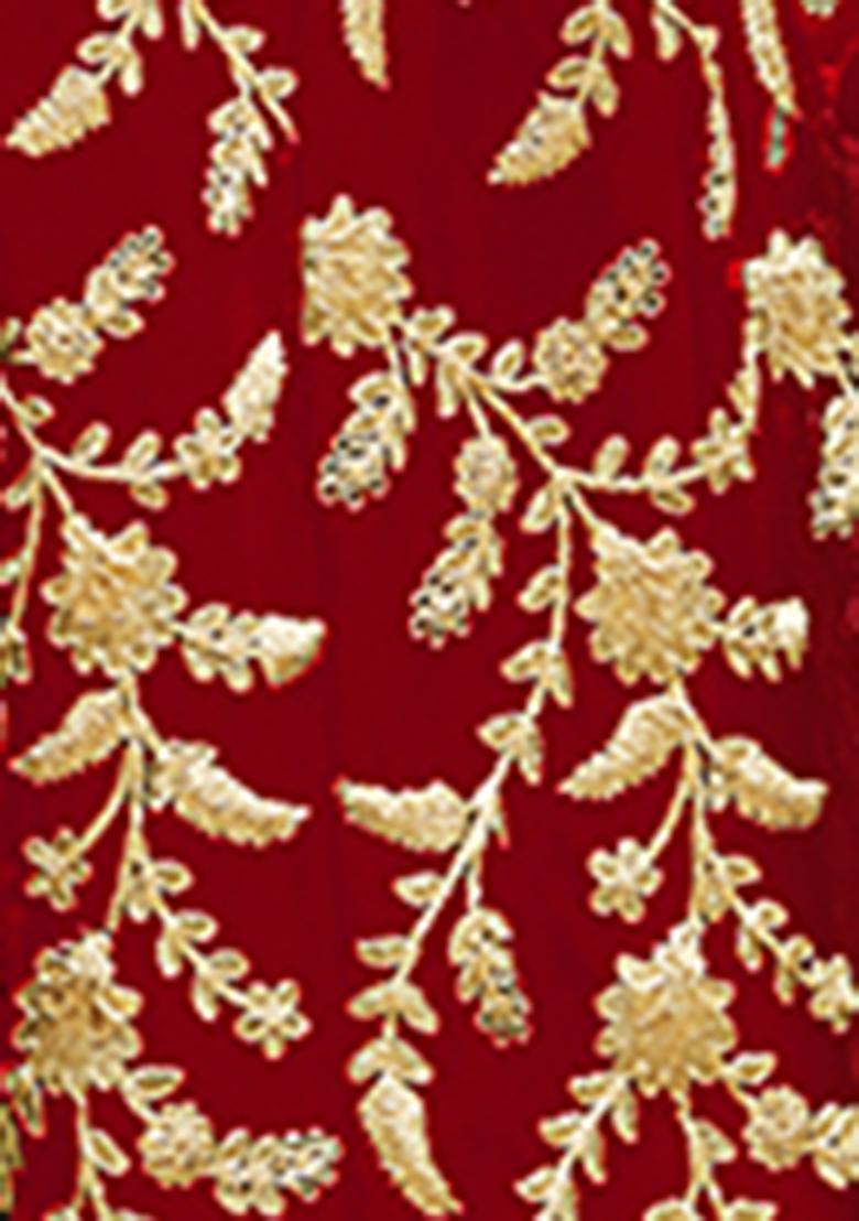 Red Embroidered Butterfly Net Anarkali Set