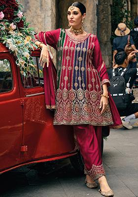 Multicolor Sequin Embroidered Chinon Kurta Set