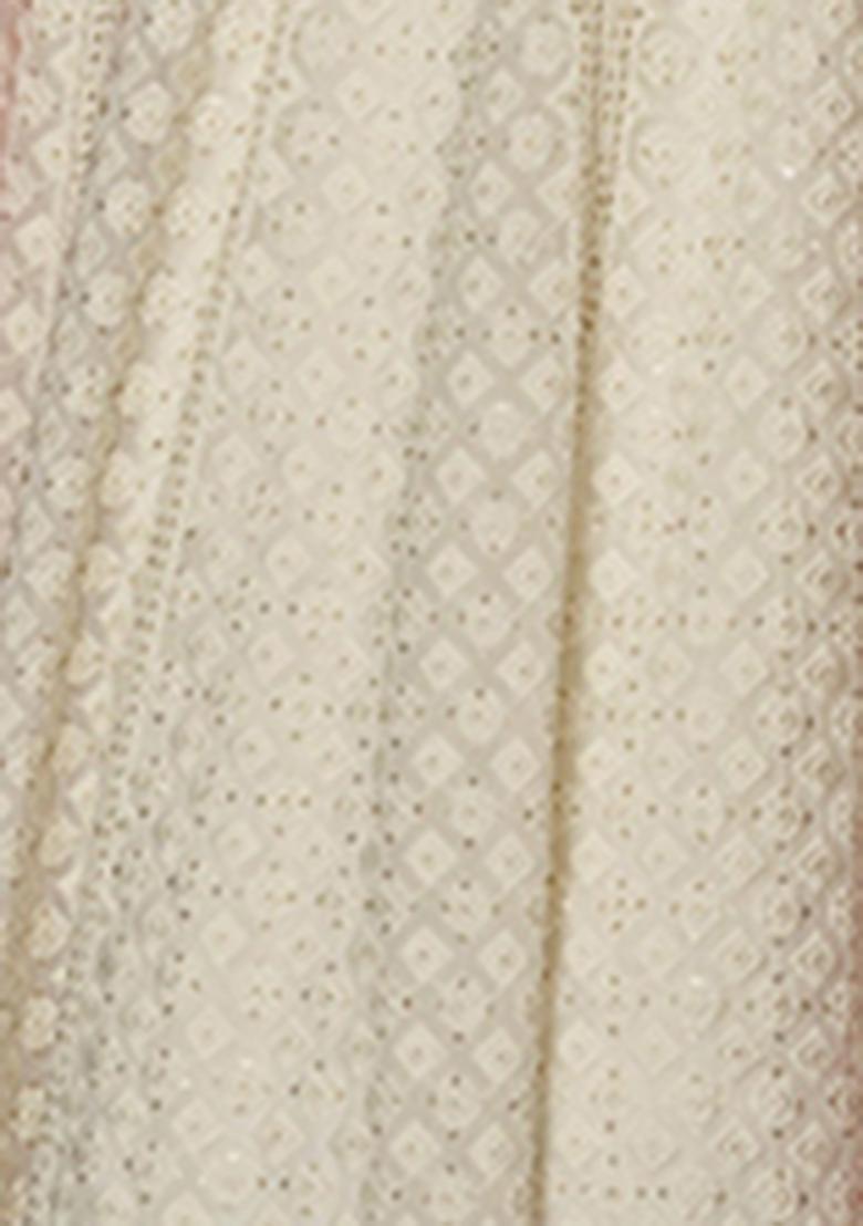 Cream Sequin Embroidered Faux Georgette Anarkali Set