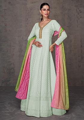 Mint Green Sequin Embroidered Faux Georgette Anarkali Set