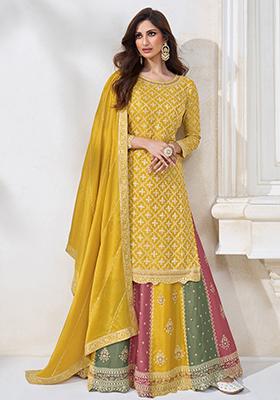 Yellow Sequin Embroidered Chinon Kurta Set