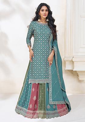 Blue Sequin Embroidered Chinon Kurta Set