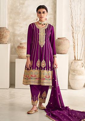 Magenta Sequin Embroidered Silk Kurta Set